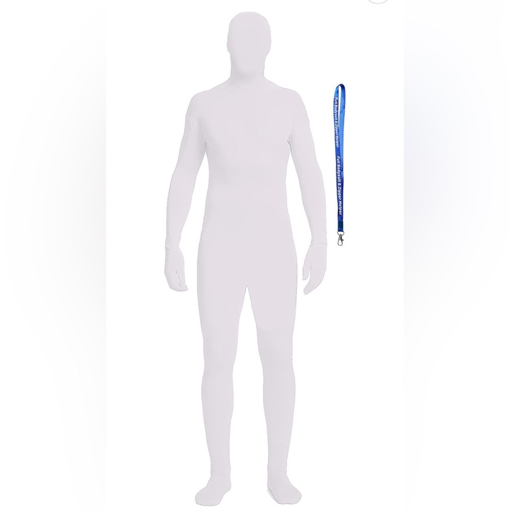 White Full Body Suit with Blue Zip up Lanyard